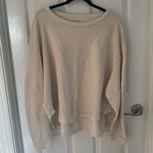 We The Free Camden Crewneck Ribbed Sweatshirt Cream Size L